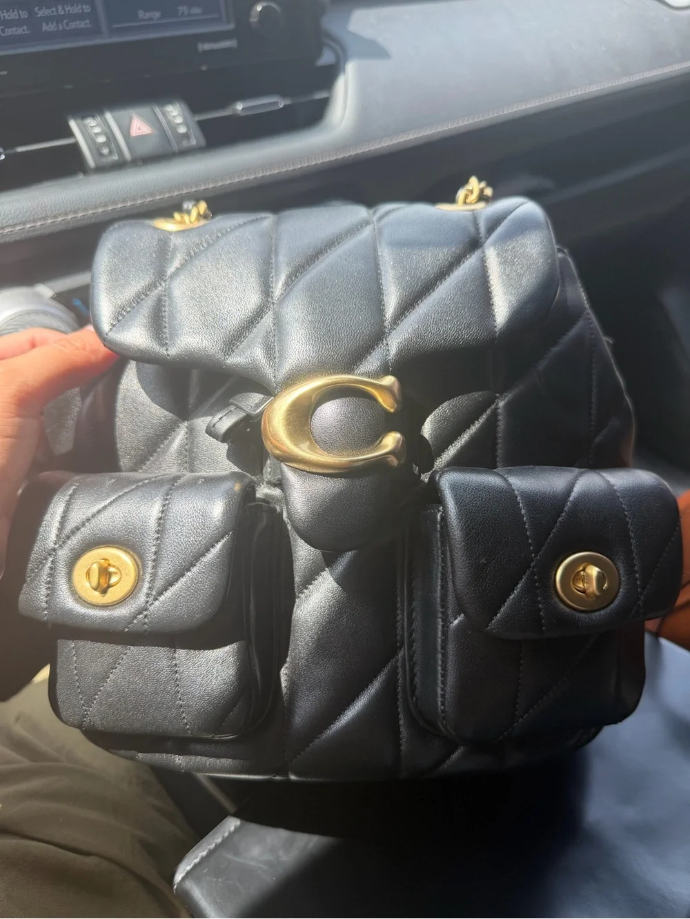 Coach Black Tabby Leather Backpack with Gold Hardware